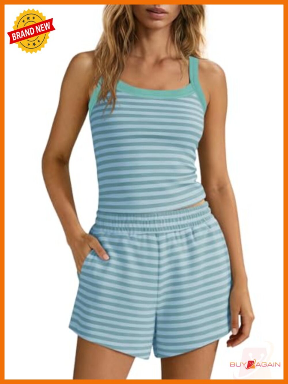 Women's Striped 2 Piece Lounge Set with Pockets